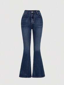 Girlism Jeans de pierna acampanada versátiles y casuales para uso diario y viajes para adolescentes - Azul lavado oscuro 2 - Ver 1