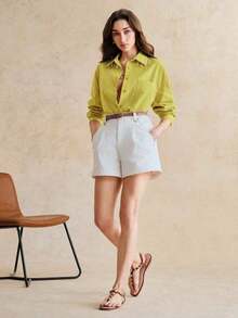 Blusa versátil de moda primaveral, casual y elegante para mujer - Mostaza Amarilla - Ver 6