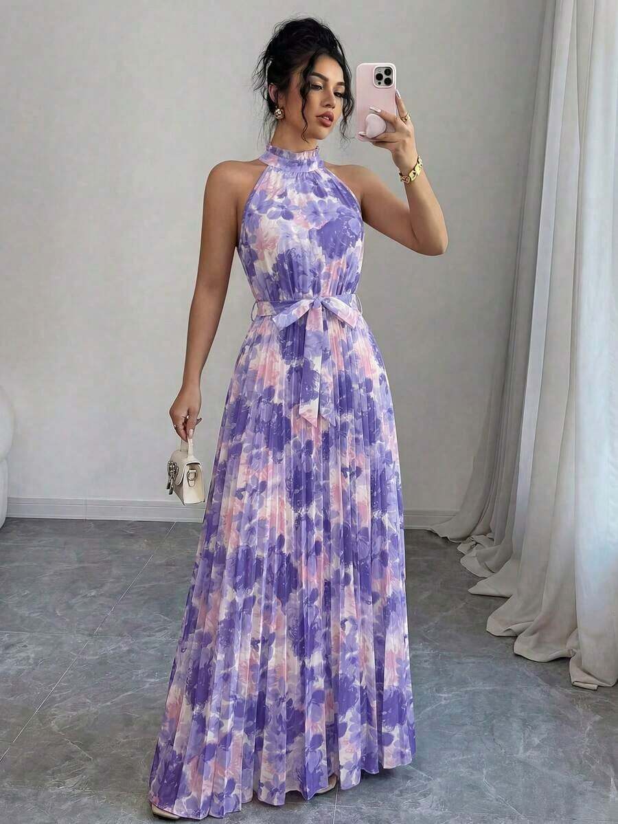 YHHElenzga Vestido elegante y romántico sin mangas con cuello en V y bajo acampanado con estampado, multicolor, para mujeresYHH - Multicolor 10 - Ver 1