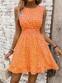 Vestido casual - Vestido casual moderno - Vestido casual de vacaciones - Vestido pastoril para mujer - Vestidos de verano para mujer - Ropa de mujer - Vestidos talla grande vendidos - Atuendos de verano para mujer - Naranja - Ver 3