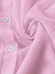 Blusa minimalista de unicolor transparente con cuello vuelto, blusas de manga larga - Rosa - Ver 5