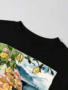 Camiseta casual de mujer de cuello redondo y manga corta con estampado floral - Multicolor 4 - Ver 5