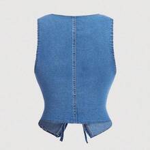 MOD Women's 70s Casual Slim Fit Denim Vest With Tie Front, Vintage - Azul lavado oscuro - Ver 3