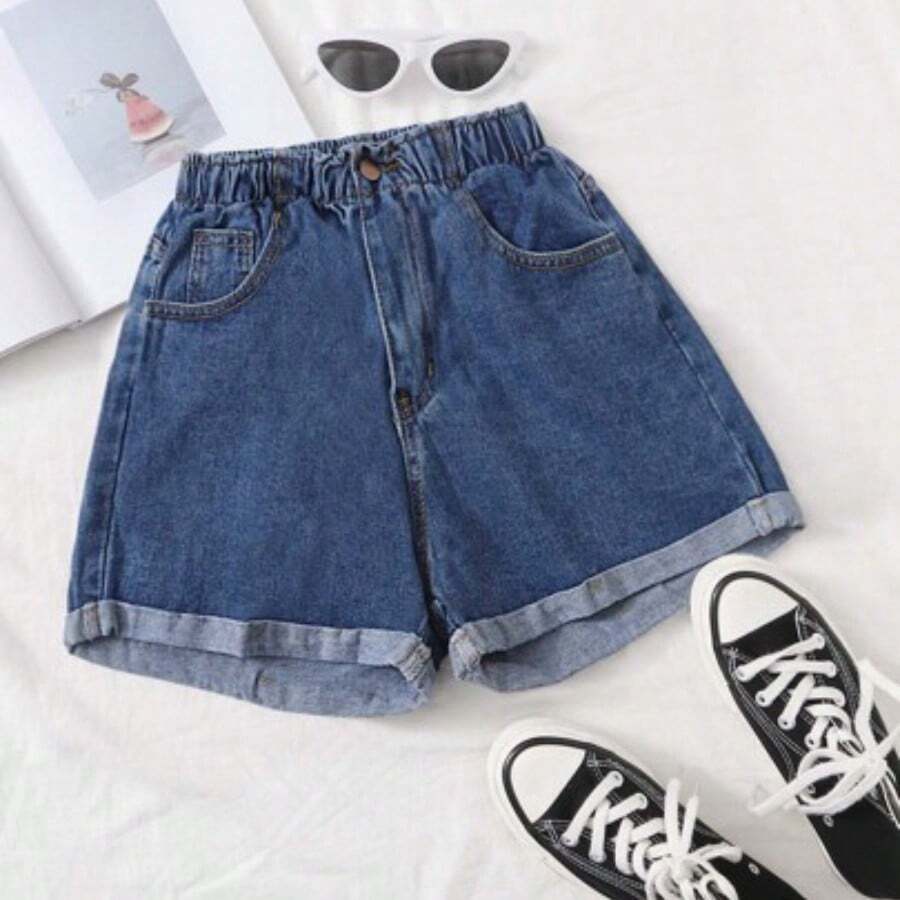 Holidaya Washed Turn Up Hem Denim Shorts - Azul Marino - Ver 1