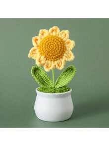 1 pièce/3 pièces Tournesol fait main au crochet, fleur artificielle tricotée, plante de tournesol en pot en bois, convient pour la voiture, le bureau, la salle d'étude, l'anniversaire, la chambre, le cadeau de décoration de la maison, la décoration de Noël créative d'hiver - tournesol - Voir 6