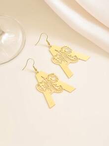 1 Pair Minimalist Creative Hollow A-Letter Elephant Design Earrings, Suitable For Daily Wear For Women - Gold - View 4