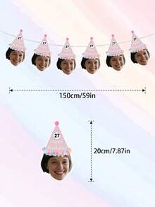 7/14/21件套定制照片文字生日帽横幅，个性化人脸派对彩旗，定制年龄生日花环装饰，个性化人脸生日横幅，定制派对帽照片横幅，独特的生日装饰（男女皆宜） - 彩色 - 查看 6