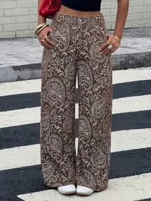 Jeans anchos y sueltos con estampado de leopardo, estilo casual y chic de la calle para uso diario - Marrón 3 - Ver 5