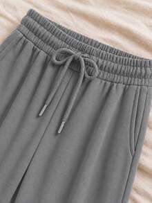 Ladies Half Zip Pullover + Wide Leg Trousers Set Casual Suelto y Cómodo - Verde militar - Ver 3