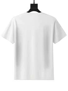 Camiseta de talla grande con estampado de corazones coloridos de Ms. Tee - camiseta casual de manga corta y cuello redondo de puro algodón, diseño abstracto vibrante, transpirable y cómoda para primavera y verano. - Blanco - Ver 3