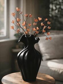 1pc Black Wavy Decorative Vase, Modern Minimalist Art Style Flower Vase, Suitable For Home Decor, Living Room Table, Foyer, Bedroom, Elegant Style, Excellent Gift - 1 - View 3