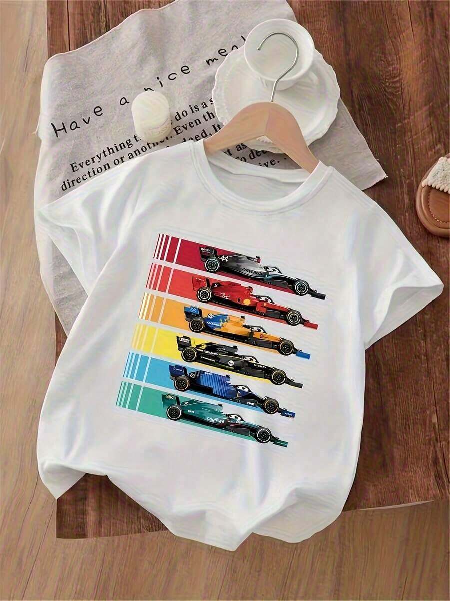 Camiseta Blanca de Algodón de Manga Corta para Niños, Estilo Casual Simple y Básico para Uso Diario, Nee Doh, Graduación de Jardín de Infantes, 4 de Julio para Niñas, Artículos para Niños, Ropa Niño, Camisetas con Estampados Gráficos, Ropa Linda, Ropa de Niña, Camisetas Y2k, Una Camiseta de Cuello Redondo con Estampado de Coche Elegante y Colorido para Niños, el Regalo Perfecto para el Verano, Camiseta Ligera de Algodón, Fresca y Ventilada, Diseñada para que Niños Activos se Mantengan Cómodos Durante el Juego y las Salidas. Regalos Personalizados, Regalos de Pascua para Niños, Recuerdos de Fiesta para Niños, Regalos para Niños, Amigos y Familiares. - Blanco - Ver 1