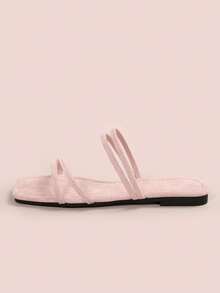 Sandal Datar Wanita Model Persegi dengan Banyak Tali, Cocok untuk Jalan-jalan, Kencan, Liburan, di Rumah, Santai, Bepergian, Pesta di Musim Panas & Gugur - Berwarna merah muda - View 2