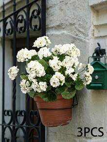 5/1 Pc Artificial Geranium Silk Geranium,Artificial White Geraniums,Lifelike Geranium Shrub - Realistic White Flowers And Green Leaves, Outdoor UV Protection White Artificial Geranium Floral Cluster Fake Flower Plant Suitable For Potted Plants, Home Decor, Balcony, Vase, Tabletop. - White - View 8