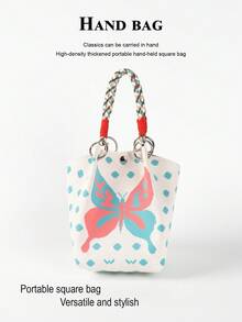 Cute Cartoon Multi-Color Knot Decor Large Capacity Bucket Bag, Handheld Tote, Elegant Multifunctional Travel Handbag, Kawaii - Beige - View 6