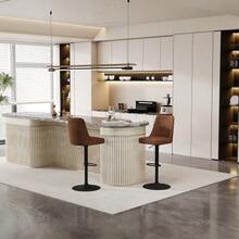 Höhenverstellbarer Barhocker Im 2er-Set, 360° Drehbar, Sitz Und Rückenlehne Aus Braunem, Atmungsaktivem Technologie-Stoff, Beine Aus Schwarzem Metall. Get Your Kitchenware And Bartheken. - Brown+Black - View 5