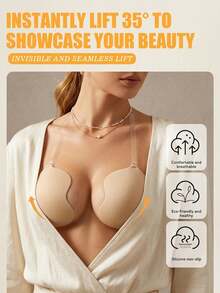 Reusable Invisible Nipple Covers For Women, A-G Cup, Adhesive Bra, Strapless Bra, Invisible Breast Petals, Halter Strap Design, Suitable For Large Bust, Lift And Support Breasts, Prevent Sagging, Breast Lifter, Washable, Suitable For Wedding Dress, Gown, Dress, Swimwear, Bikini, Sleepwear - Multicolor - View 3
