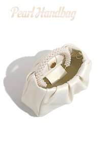 Mini Solid Color Women Pleated Handbag, Women Solid Color Cloud & Crescent Shoulder Bag , New Year, Cream Bag, Beaded Faux Faux Pearl Evening Handbag, Mini Cocktail Party Clutch, Elegant Wedding Party Clutch. - trắng - Xem 7