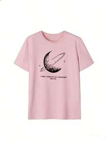 Universe And Dreams Theme Short Sleeve T-Shirt, Fashionable Short Sleeve T-Shirt For Spring And Summer 2026, Made In Mexico, 180 Grams. Cartoon Print, Couple Design, Suitable For Indoor Or Outdoor Wear. Crew Neck, Unisex, Ideal For Office And Leisure. One-Piece Pack. - PK-P631577SLNDXZGY481 - 查看 3