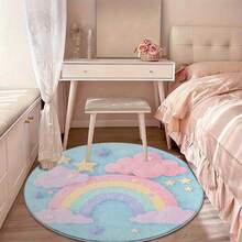 1pc Cartoon City Road Round Carpet, Sweet Rainbow Round Carpet, Pink Heart Colorful Dot Modern Round Area Rug, Educational Game Mat, Letter Number Animal Fruit Shape Learning Decorative Round Rug, Modern Round Area Rug, Pattern, Carpet, Decorative Carpet, Bedroom Decor, Small Rug, Carpet, Home Decor - Multicolor - View 4