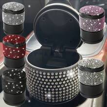 Sparkling Rhinestone Ashtray With Lid, Sealed Smoke Odor-Proof Car Accessory, Fully Crystal-Embellished Elegant Design, Portable For Multiple Scenes, ABS Wear-Resistant Car Interior Modification Part - Diamond-encrusted Car Ashtray - View 1