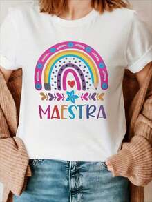 Camiseta de manga corta para mujer |   Envío Mexicano |   Tela Transpirable de Alta Calidad |   Camiseta holgada de manga corta con estampado para mujer |   Diseño Rainbow y MAESTRA |   Negro |   Lavable a máquina |   Camiseta Casual Deportiva de Cuello Redondo |   Moda Holgada y Cómoda |   Regalo Unisex para Festivales |   Conjunto para Parejas |   Ropa de Primavera y Verano |   Adecuado para todas las estaciones |   Transpirable y Absorbente de Sudor para Deportes, Correr y Senderismo |   Ropa de Mujer - Ocio - Blanco - Ver 6