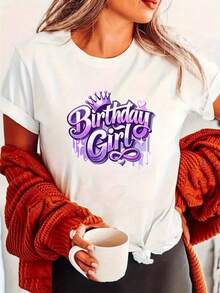 Women's Short Sleeve Crew Neck T-Shirt, Retro Holiday Style, New 2026 Collection, For Casual Shopping, Holiday Gifts, Meetings With Friends, Music Parties And Holiday Outfits. - 白色 - 查看 6