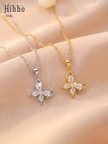 Hihho 1pc High-Quality Cubic Zirconia Butterfly Necklace, Delicate Collarbone Chain Suitable For Commuting, Dating, Gatherings, Matching Sweaters, Shirts, Dresses - Butterfly - View 5