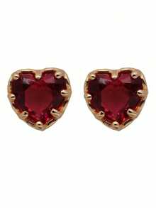 1 Pair Vintage S925 Sterling Silver Red Zirconia Heart Stud Earrings, Elegant Jewelry Gift For Women, Suitable For Party, Date, Wedding, Friendship - Love - View 5