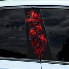 Pegatina de coche con patrón de cruz de rosa roja brillante para decoración de vehículos, película protectora para el pilar B - Rosas rojas - Ver 4