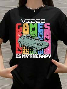 Camiseta "Los Videojuegos Son Mi Terapia" Regalo para Gamers Hombres y Mujeres Diseño Retro de Controlador de Juegos Camiseta Divertida para Gamers y Nerds Perfecta para Uso Casual, Fiestas o Regalo de Cumpleaños - Negro - Ver 1