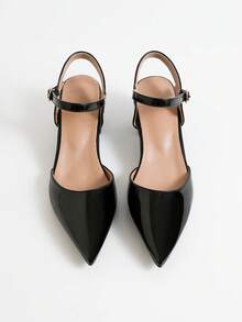 Sandalias de verano para mujer con tira trasera y punta abierta, de tacón bajo, de moda, versátiles, cómodas para uso diario y elegantes de punta puntiaguda y tacón alto - Negro - Ver 6
