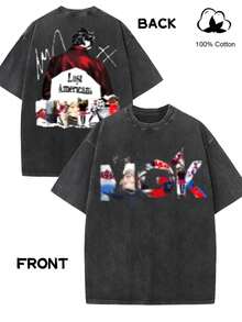 Camiseta de moda para mujer con estampado creativo de anime de estilo retro urbano, camiseta de mujer de alta calidad con efecto lavado, top vintage con aspecto desgastado, manga corta de cuello redondo y corte holgado, suave, cómoda y transpirable, ropa de mujer a la moda, exclusiva de Tingge. - Negro - Ver 3