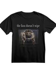 Camiseta divertida para hombre con estampado de león y el eslogan "Los leones no se limpian el trasero", de manga corta y cuello redondo, estilo casual, adecuada para fiestas y uso diario, perfecta para vacaciones y momentos de ocio, ideal para fiestas y vacaciones en familia, estilo urbano, moda moderna, atuendo para fiestas, ropa casual de verano. - Negro - Ver 7
