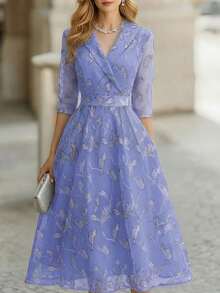 Vestido formal largo con estampado de hojas elegante para mujer, primavera/otoño - Multicolor 5 - Ver 6