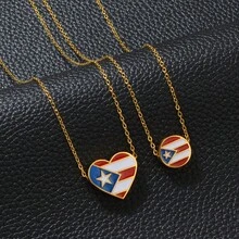 1Piece Heart Circular Puerto Rico Flag PR Pendant Necklaces Stainless Steel Jewelry - Multicolor - View 5