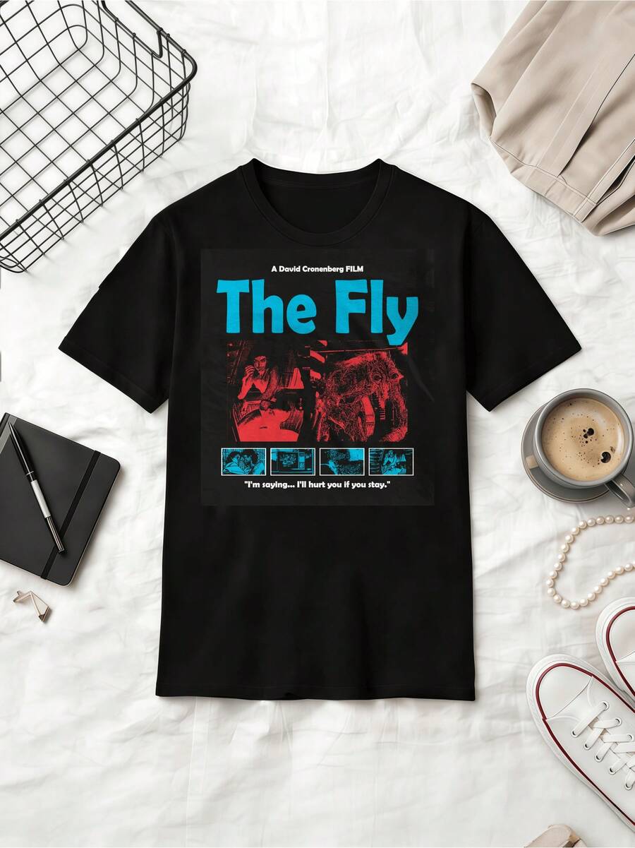 The Fly 1986 Body Horror T-Shirt, Jeff Goldblum Cult Classic Movie Tee - Black - View 1