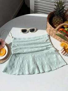 Minifalda acampanada fruncida con estampado de lunares para el verano - verde menta - Ver 2