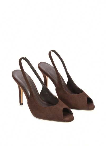 XY LONDON Ashley Women's Stiletto Heel Slingback Peep Toe Court Shoes, High Heel, Elasticated, Black, Brown, Gold, Synthetic Leather, Suedette, Party, Going Out, Spring, Summer