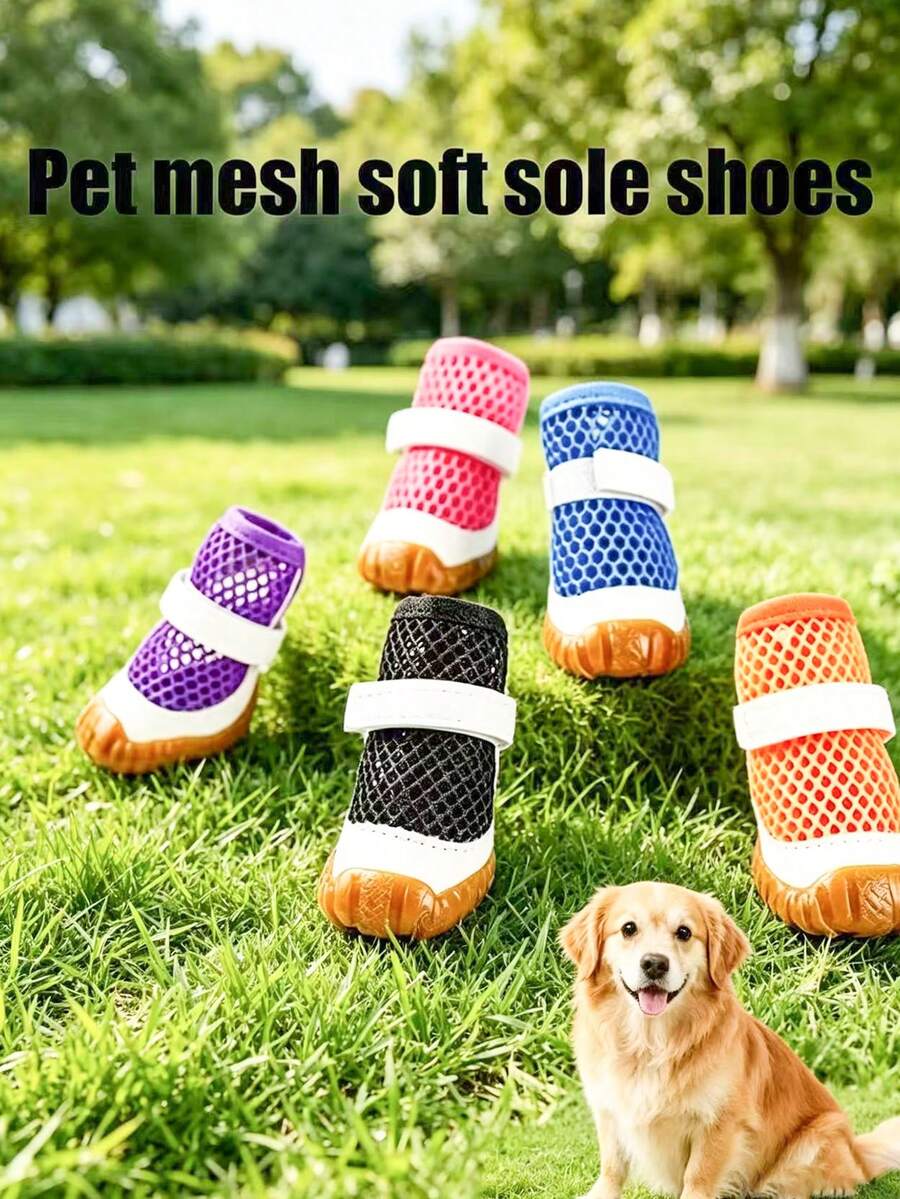 Zapatos de malla transpirable y suela blanda para mascotas, zapatos para caminar al aire libre para mascotas a prueba de agua y antideslizantes, zapatos ligeros para correr al aire libre para mascotas con suela de goma elástica y suave, antideslizante y resistente al agua, artículos para mascotas - Multicolor - Ver 1