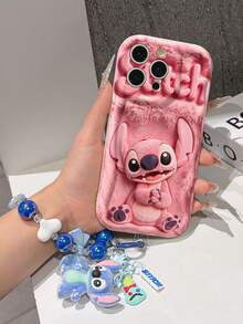Disney Has Authorized, Phone Case - Chain Set, The Stitch Lilo & Stitch 3D Phone Case Plus A Silicone 3D Stitch Bracelet With Metallic Ring Removable Bracelet, Stitch And Angel Pattern, Compatible With Iphone17/16/15/14/13/12/11/XS/XR/X Plus Pro Max, A Stylish Cartoon Phone Case, The Perfect Gift Choice, Phone Protection, Durable Phone Cover, Great Gift For Friends And Family. - trắng - Xem 4