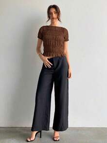 Blusa de mujer elegante de chifón y encaje con parches en color albaricoque - Café integral - Ver 5