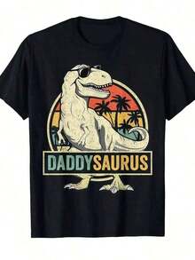 Camiseta Familiar Daddysaurus T-Rex Dinosaurio - Cuello Redondo Casual con Rex, Camiseta Lavable a Máquina - Negro - Ver 4