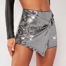 Metallic O-Ring Wrap Hem Mini Skort - Multicolor - Ver 8
