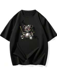Short-Sleeved T-Shirt For Spring And Summer, American Style, With Printed Logo, For Young Men, Round Neck, Casual, Versatile, Plus Size. - Black - View 10