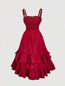 MOD Vestido de estilo vintage de palacio con volantes multicapa y diseño romántico en color albaricoque para mujer de talla grande - Burdeos - Ver 2