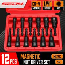 SEDY 12PCS CR-V Steel Magnetic Nut Driver Bit Set SAE Metric 1/4 Inch Quick Change Hex Impact Drill Bits With Storage Box Heavy Duty Hand Tools Gift For Dad Men Auto Repair Home DIY Workshop - A - View 8