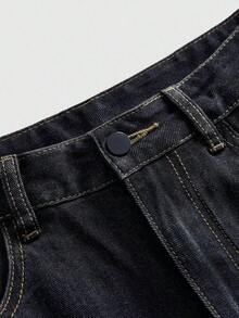 Grunge Punk Shorts vaqueros de mujer con estampado sencillo - Negro - Ver 4