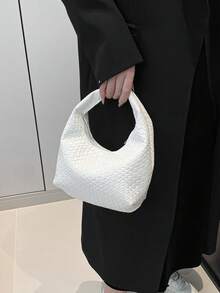 2026新款高級編織紋理腋下包女款，小眾設計通勤單肩包，百搭夏季手提包 - 白色 - 查看 4