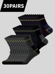 1/10/20/30 pares de calcetines de media caña con costillas y refuerzo en el talón y los dedos para hombres, con estampado de letras con tema de trabajo, adecuados para el trabajo diario y actividades al aire libre de los hombres, disponibles en varios colores - Multicolor - Ver 15
